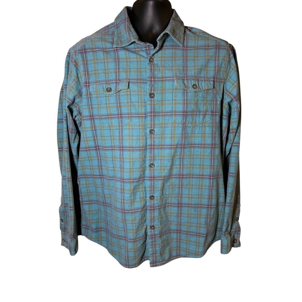 Carbon 2 Cobalt Corduroy Shirt Men’s‎ Medium Plaid Button Up 100% Cotton